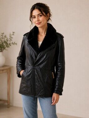 EUC Vintage Double Goose Country women's Genuine leather 80% down faux fur coat